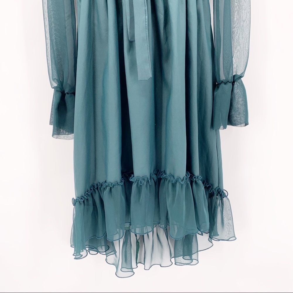 Candela Green Long Sleeve Chiffon Midi Dress Size Medium - Picture 4 of 8